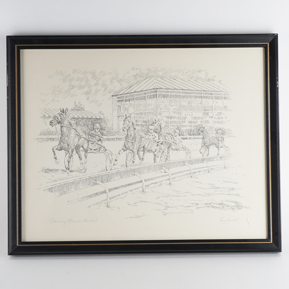 Four Framed Signed Equestrian Etchings by Tony Oswald