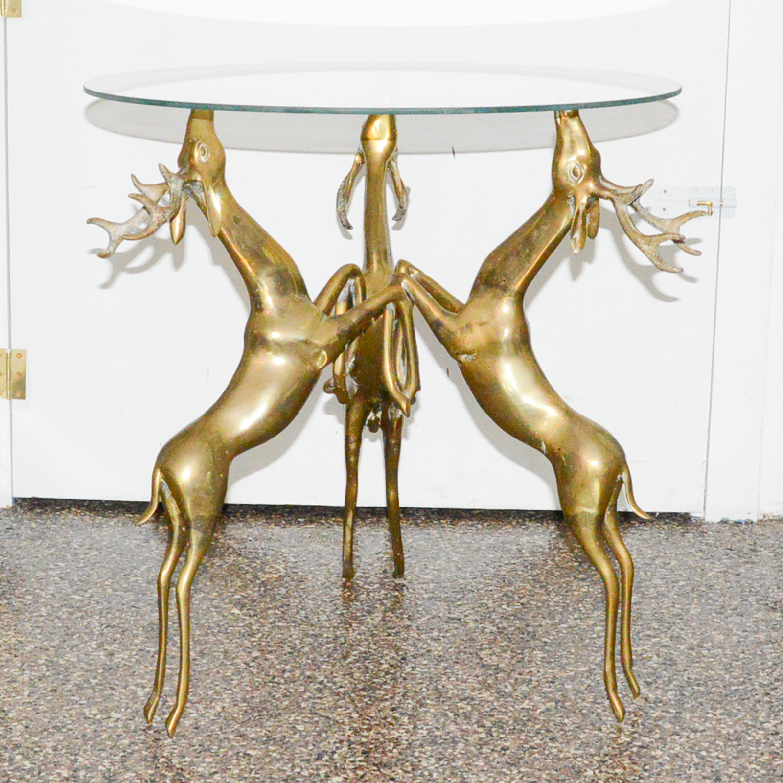 Vintage Brass Deer Accent Table