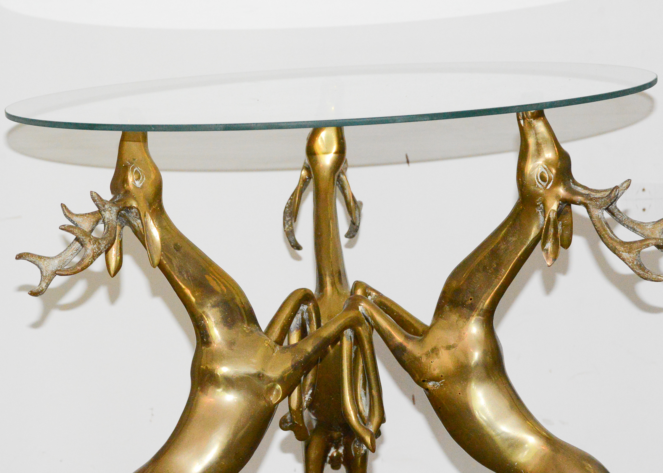 Vintage Brass Deer Accent Table