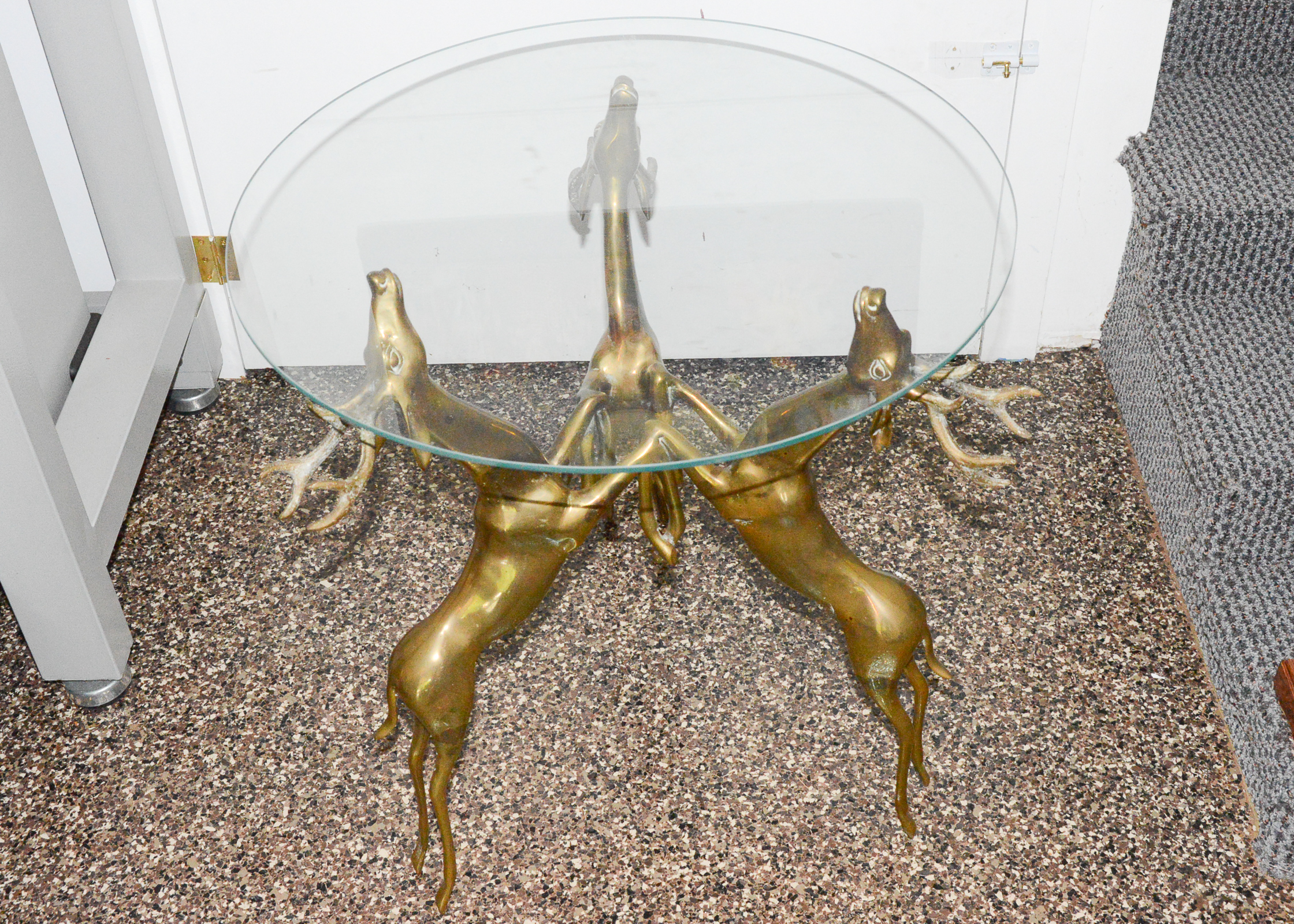 Vintage Brass Deer Accent Table
