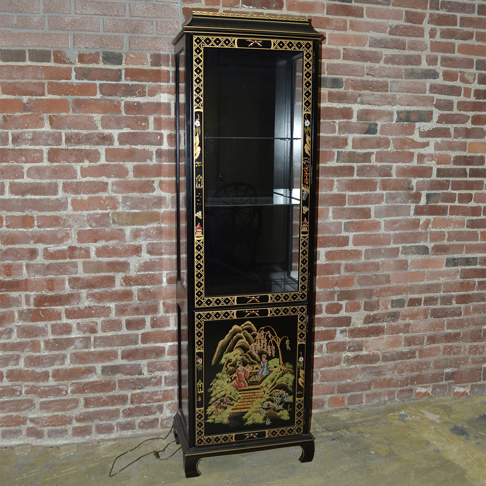 Chinoiserie Black and Gold Curio Cabinet