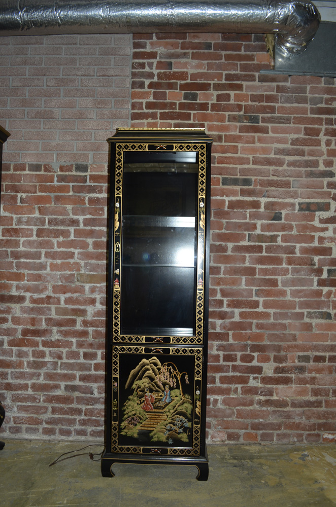 Chinoiserie Black and Gold Curio Cabinet