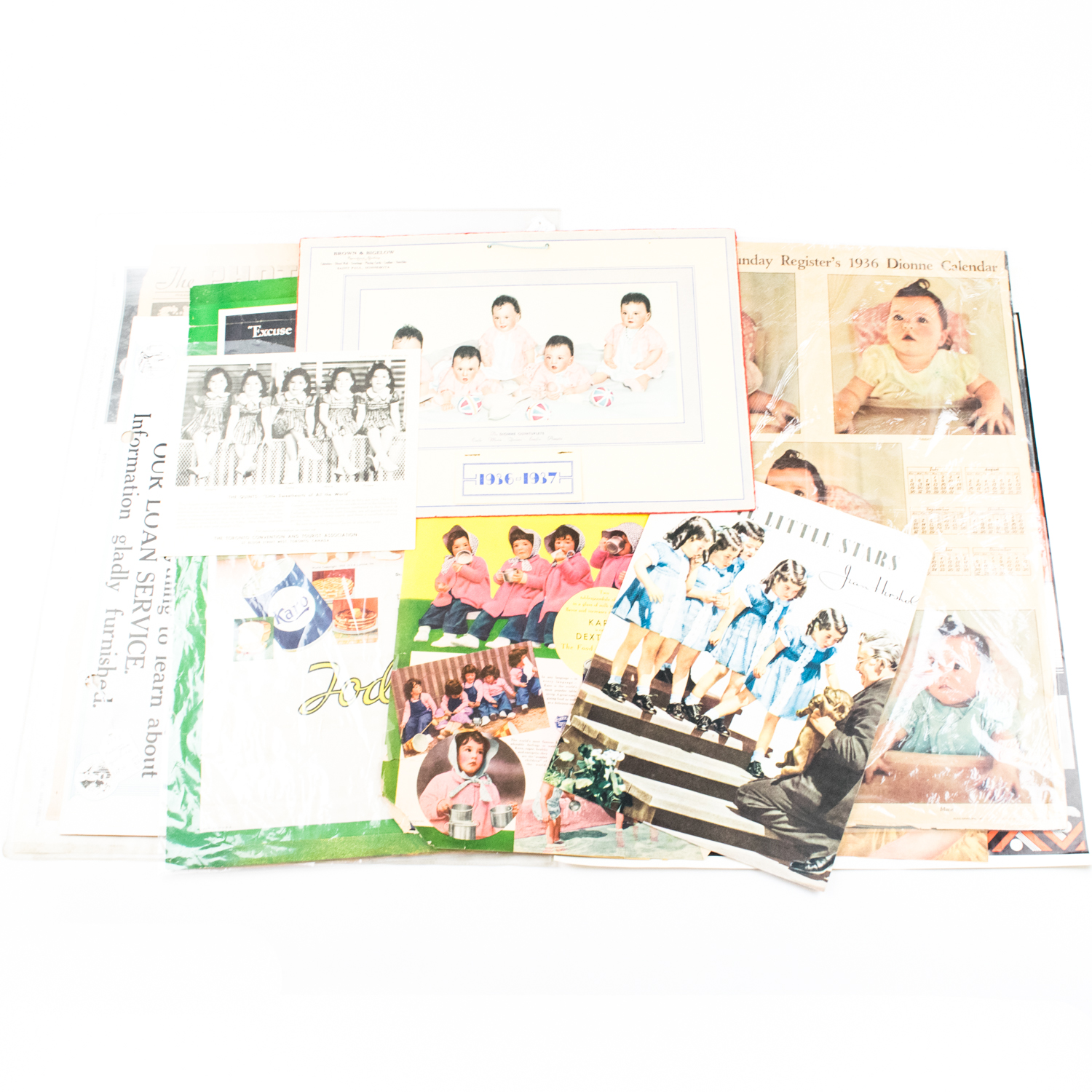 Assortment of Vintage Dionne Quintuplet Ads, Newspaper Pages and Clippings