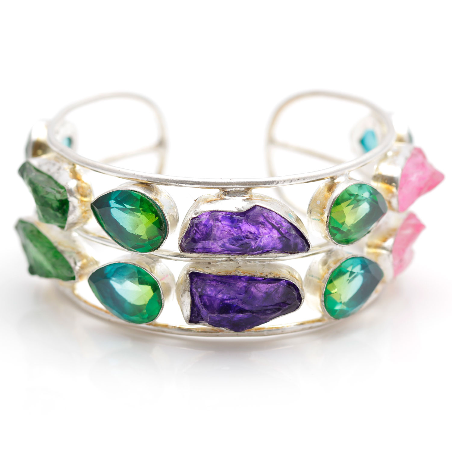 Silver Bracelet with Colorful Stones