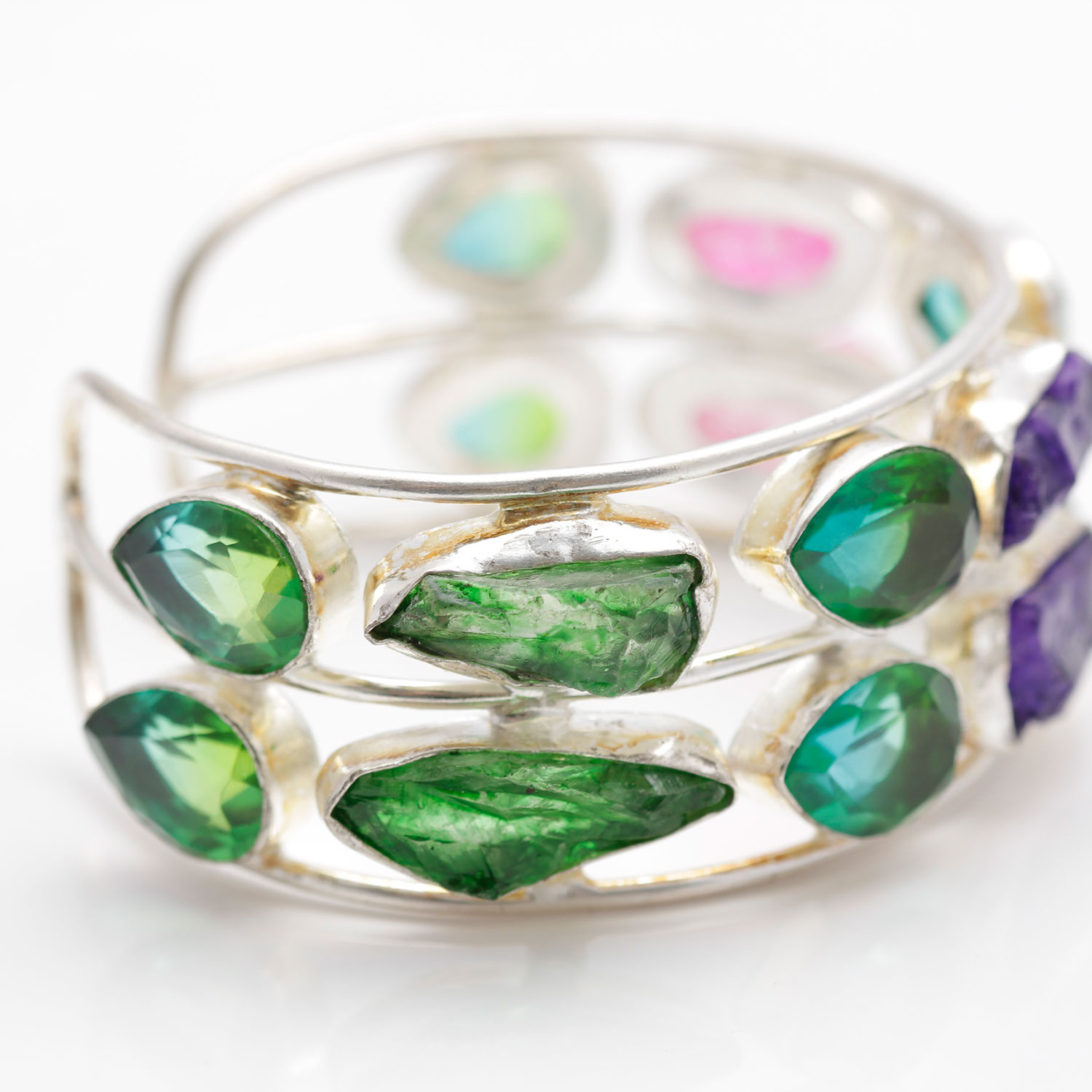 Silver Bracelet with Colorful Stones