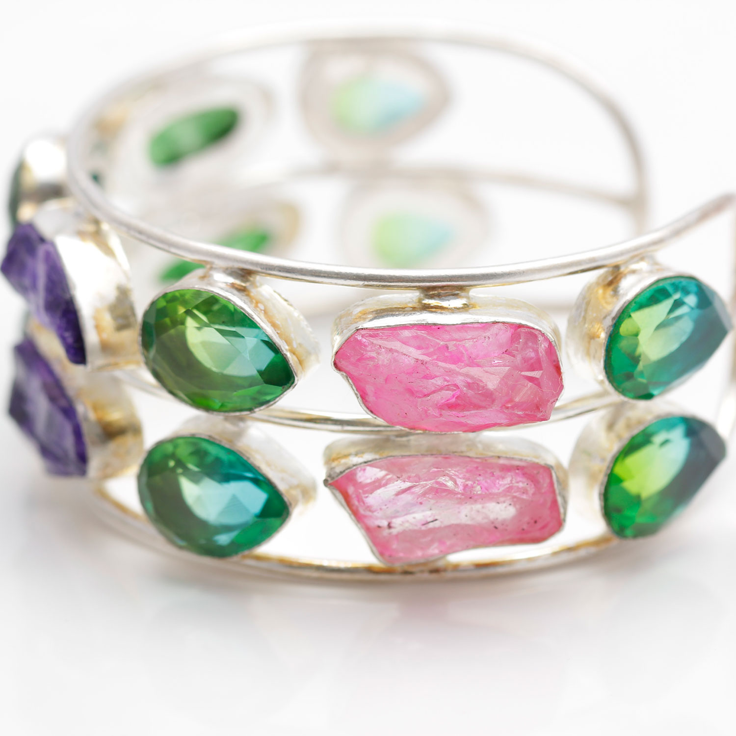 Silver Bracelet with Colorful Stones