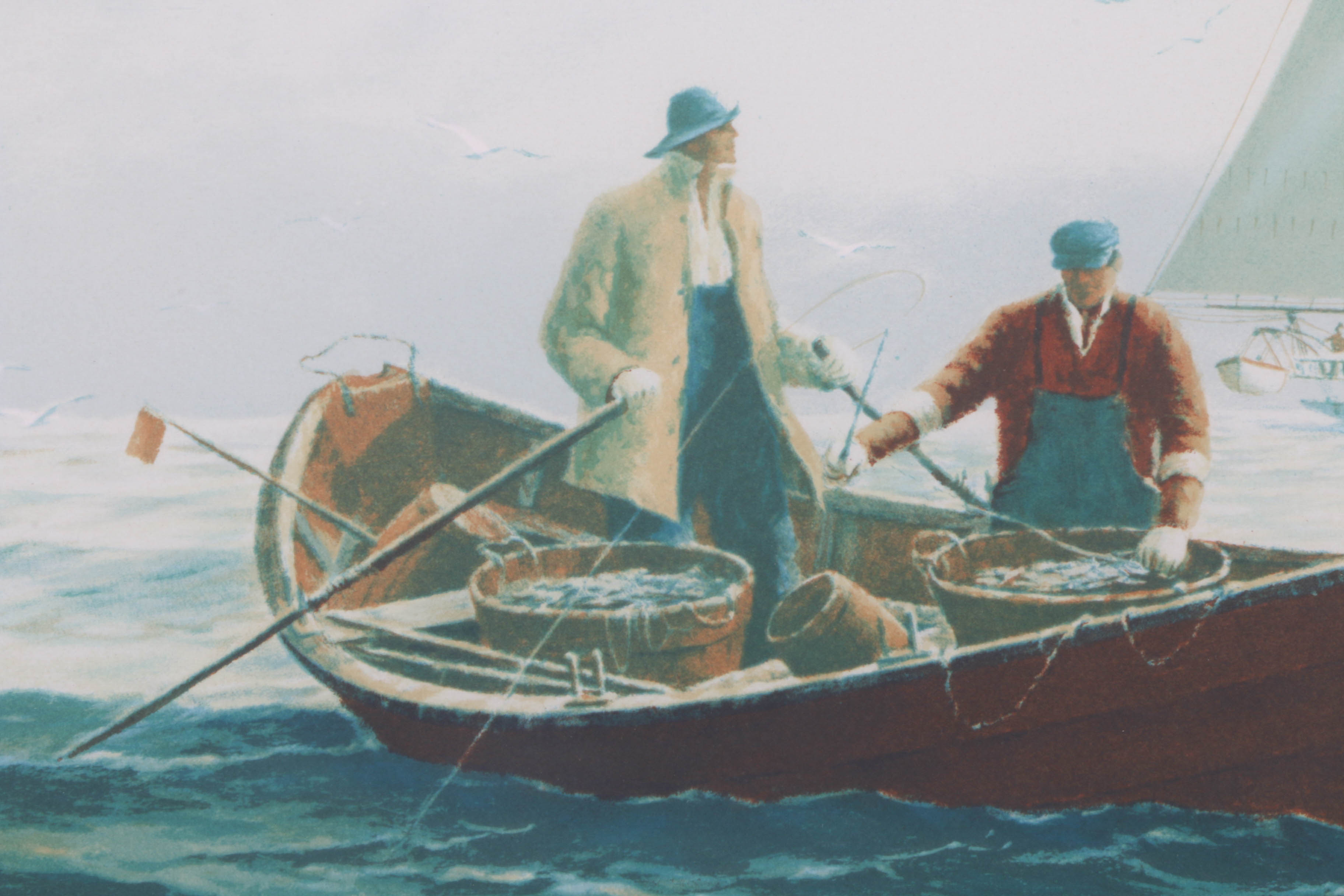 Eldred Clark Johnson Signed Lithograph "Dorrymen & Wind Jammer"