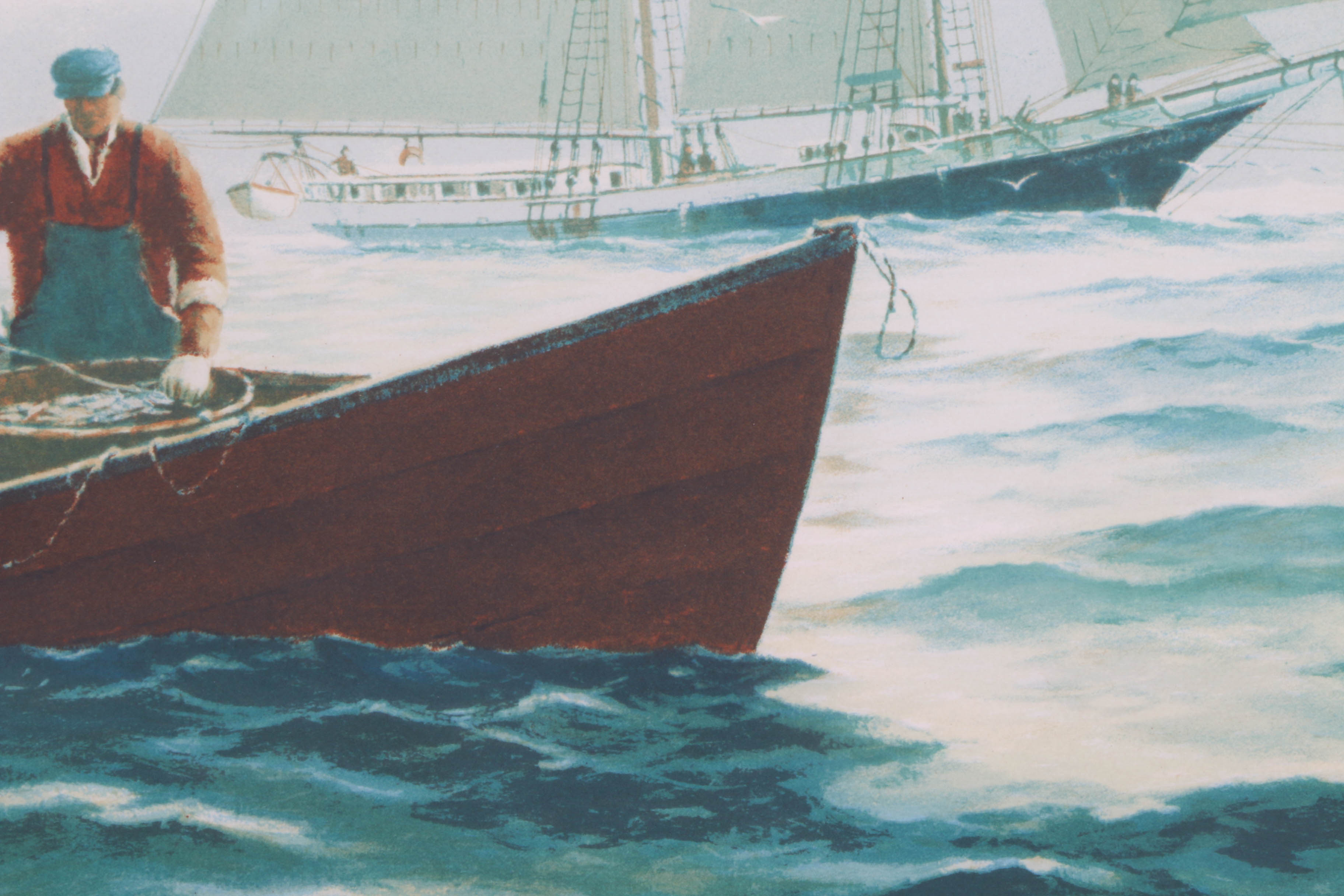 Eldred Clark Johnson Signed Lithograph "Dorrymen & Wind Jammer"