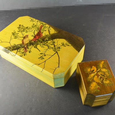 Two Wood Boxes With Applied Bird Art