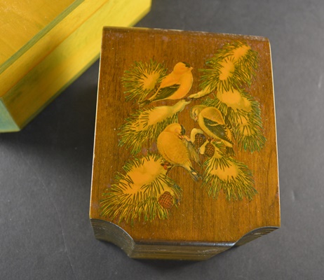Two Wood Boxes With Applied Bird Art