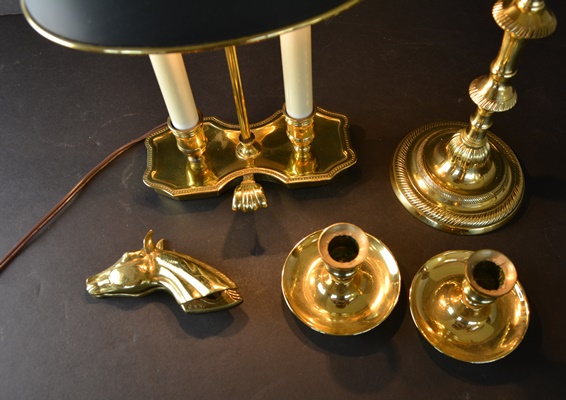 Brass Table Lamp and Candlesticks