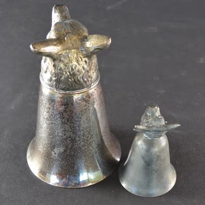 Silver Plated Fox and Pewter Bull Stirrup Cups