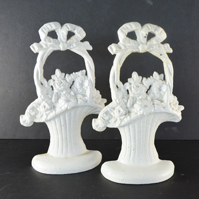 Pair of Flower Basket Cast Iron Door Stoppers