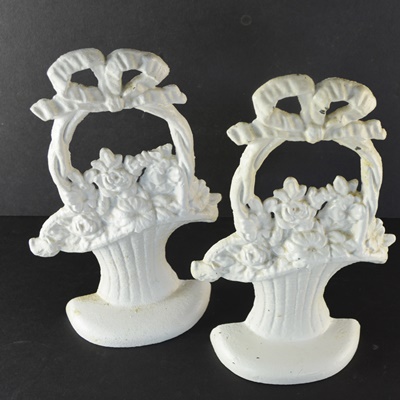 Pair of Flower Basket Cast Iron Door Stoppers