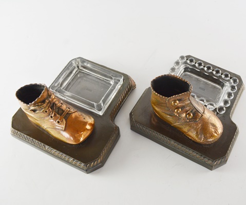 Pair of Copper Baby Shoe Ash Receivers