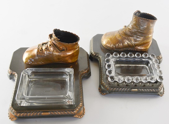 Pair of Copper Baby Shoe Ash Receivers