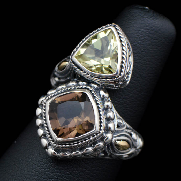 Robert Manse Sterling Silver, 18K Gold, Smoky Quartz and Lemon Quartz Ring