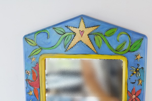 Wood Carved Child's Wall Mirror and Painted Snake