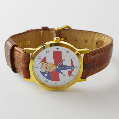 Caricature Bill Clinton Watch With a Dakota Leather Band and Gadzooks Zippersnapper Elephant/Donkey