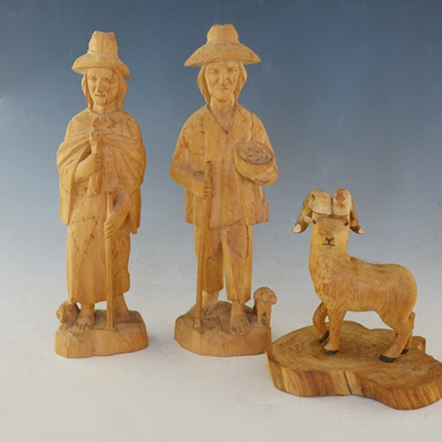 Three Wood Carved Figurines/Sculptures