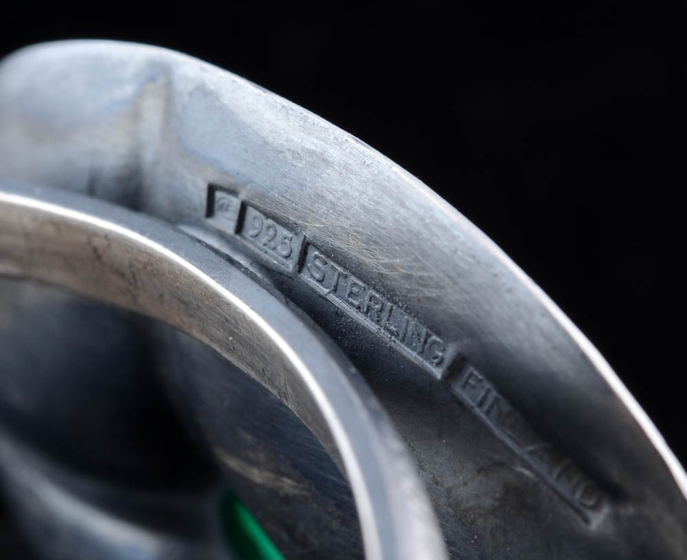 Finnish Sterling Silver and Green Onyx Open Cuff Bracelet