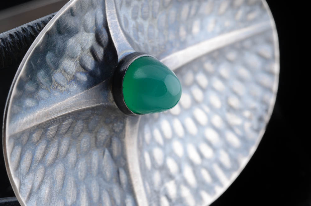 Finnish Sterling Silver and Green Onyx Open Cuff Bracelet