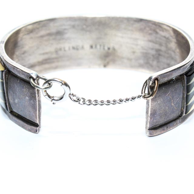 Signed Orlinda Natewa Zuni Sterling and Mosaic Inlay Bracelet
