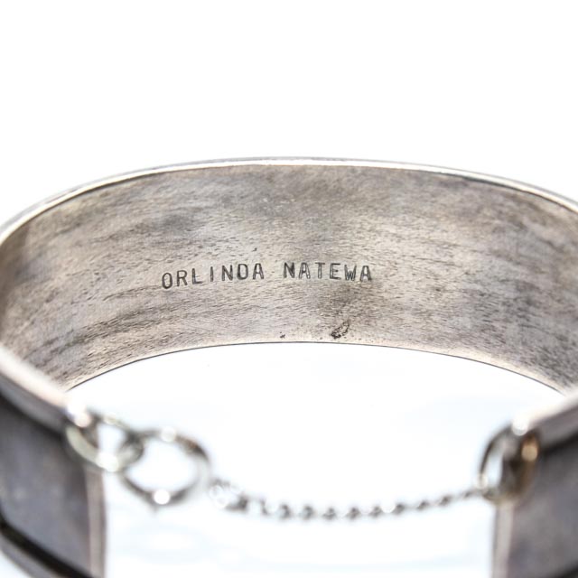 Signed Orlinda Natewa Zuni Sterling and Mosaic Inlay Bracelet