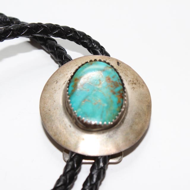 Vintage Navajo Sterling Silver and Turquoise Bolo Tie