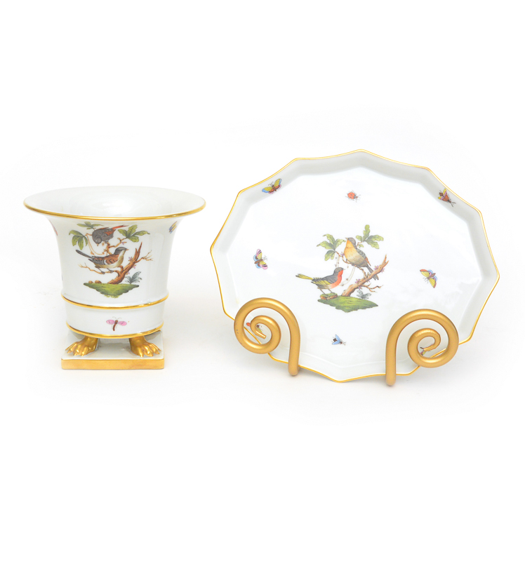Pair of Herend 'Rothschild Bird' China Pieces