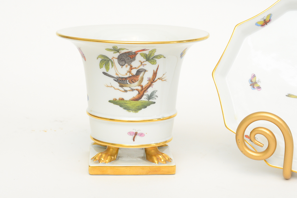 Pair of Herend 'Rothschild Bird' China Pieces