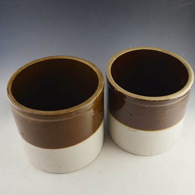 Pair of Brown and White Glazed Stoneware Crocks