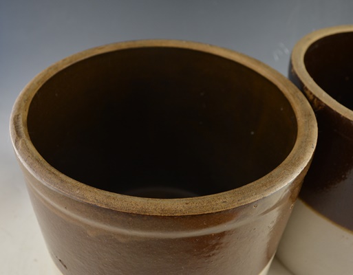 Pair of Brown and White Glazed Stoneware Crocks