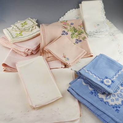 Pink, White and Blue Table Linens