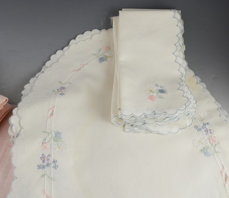 Pink, White and Blue Table Linens