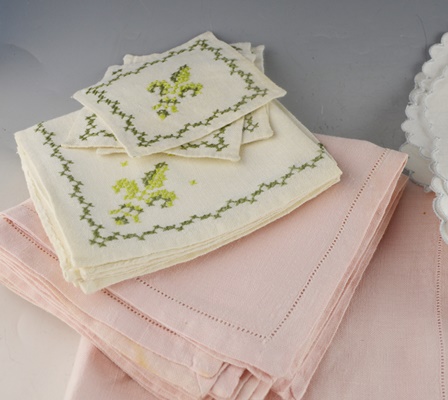 Pink, White and Blue Table Linens