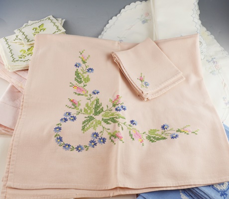 Pink, White and Blue Table Linens