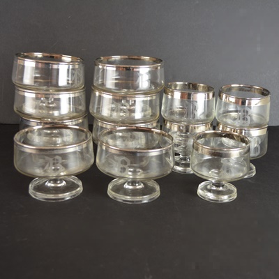 Silver Tone Rim Monogrammed Glass Sorbets