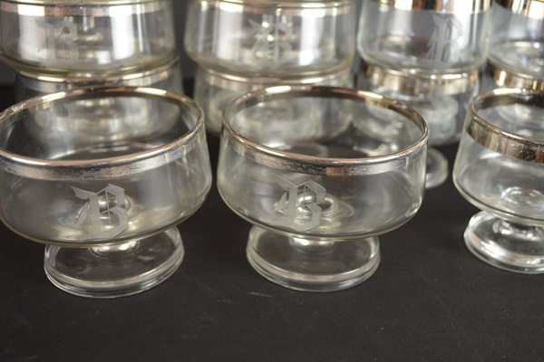 Silver Tone Rim Monogrammed Glass Sorbets