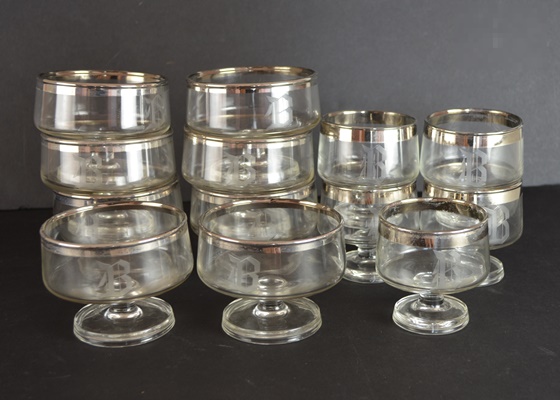 Silver Tone Rim Monogrammed Glass Sorbets