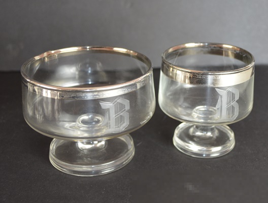 Silver Tone Rim Monogrammed Glass Sorbets