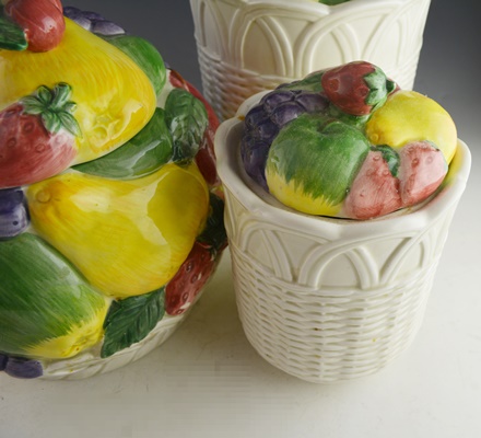 Four Otagiri Japan Basketweave and Fruit Canister Set