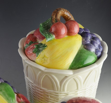 Four Otagiri Japan Basketweave and Fruit Canister Set