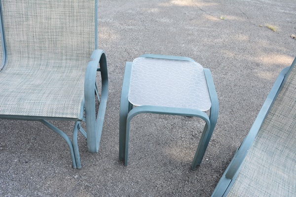 Teal Aluminum Glider, Rocking Chair, Ottoman, Side Table and Bar Cart