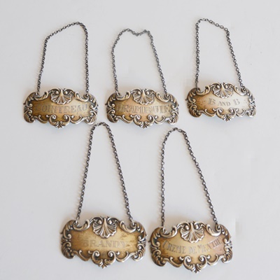 Five Sterling Silver Liquor ID Plates