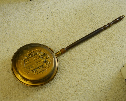 Brass Bed Warmer With Heraldic Shield