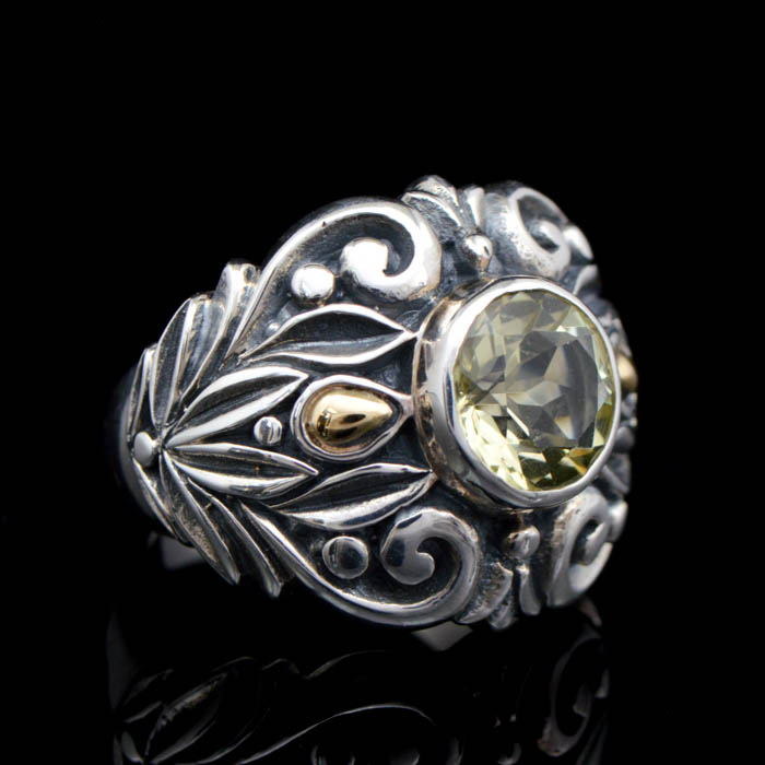Sterling Silver, 18K Gold and Lemon Quartz Ring