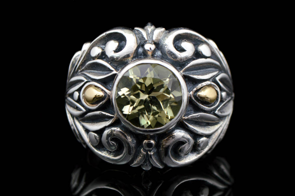 Sterling Silver, 18K Gold and Lemon Quartz Ring