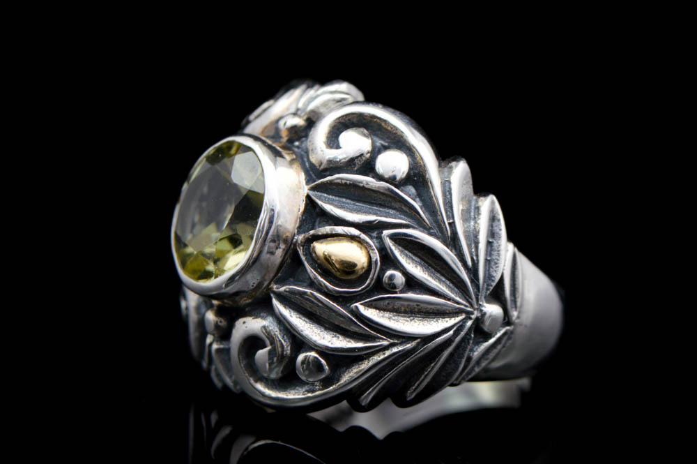 Sterling Silver, 18K Gold and Lemon Quartz Ring