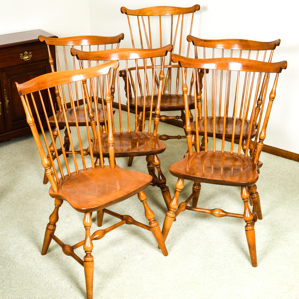 Six Vintage Nichols & Stone Co. "Old Pine" Windsor Chairs